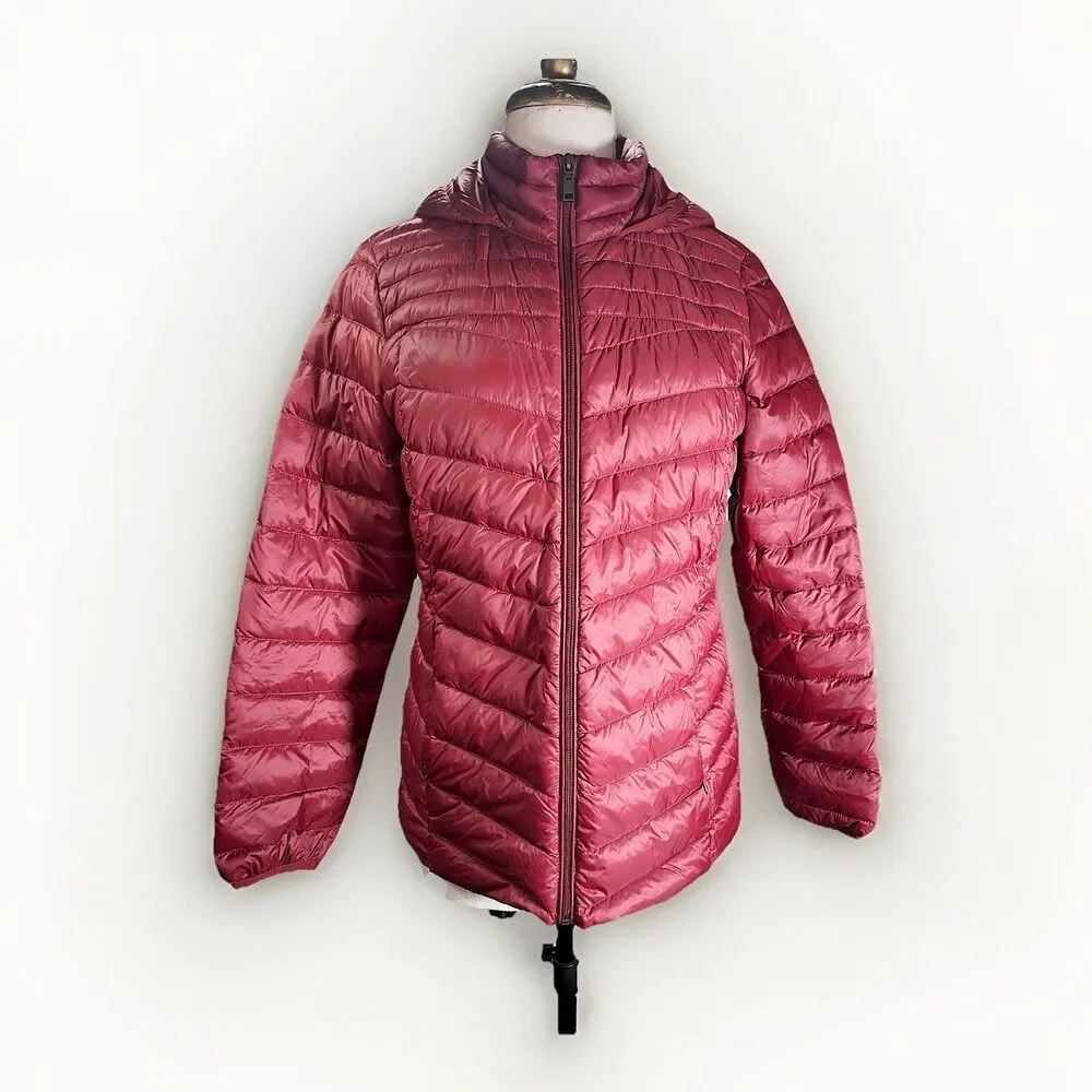 Bass & Co Puffer Jacket Size M Women's Y2k Outdoorsy Burgundy Gorpcore Coat